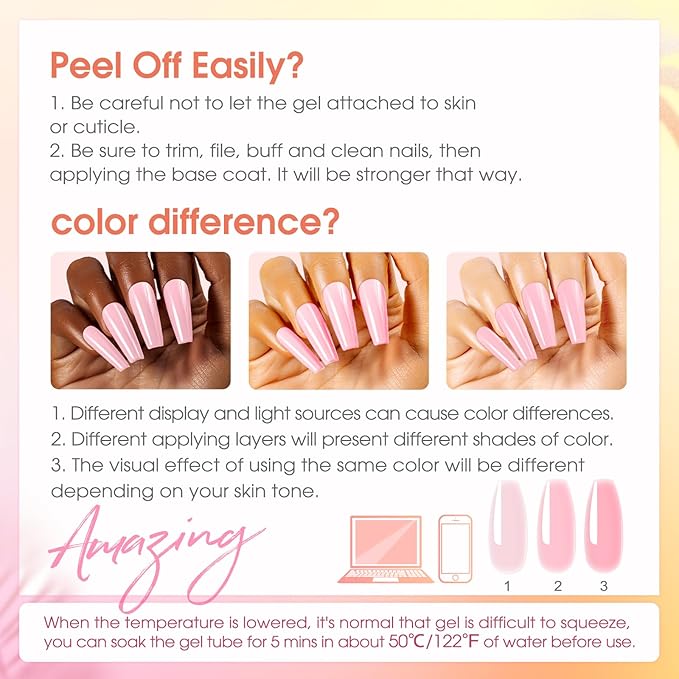 ROSALIND 14PCS White Nude Poly Nail Gel Kit with Nail Lamp Brown Purple Poly Extension Gel Set