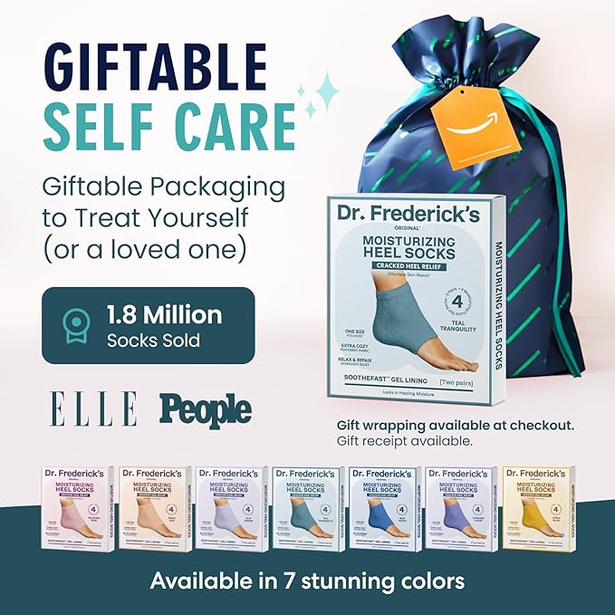 Dr. Frederick's Original Moisturizing Fuzzy Heel Socks for Dry Cracked Heels Treatment - Infused with Olive Oil, Jojoba Oil and Vitamin E - 2 Pairs - Stocking Stuffers for Adults - Teal Tranquility