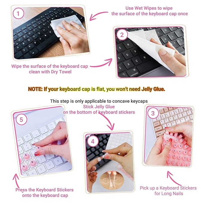 Raised Keyboard Stickers for Long Nails with Letters - Heart-Shaped Antistatic Silicone Protective Cover with Tweezers, Wet Wipes, Dry Towel & Jelly Glue, Ideal for Typing, Gaming & Nail Art (70 Pcs)
