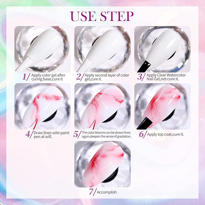 Born Pretty Nail Blooming Gel, 15ml Clear Clear U V Led Blossom Gel Polish for Spreading Effect Marble Natural Stone Watercolor Floral Print Nail Art DIY Design Manicure Valentine's Day Gift
