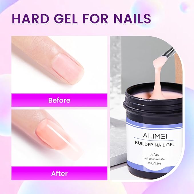 AIJIMEI 150g Builder Hard Gel Nail Set Pink Nude Colors Nail Extension Gel for Nails for Carving Patterns Decoration Home Manicure DIY for Women (Pink & Nude)