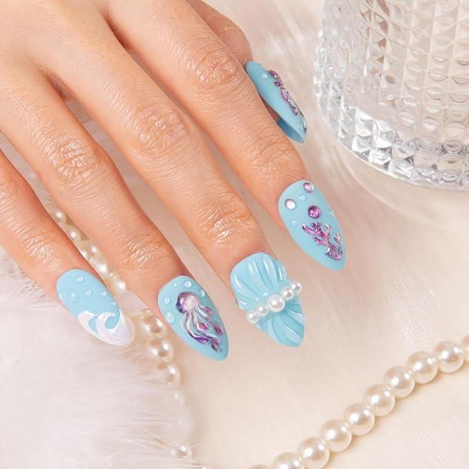LOVFUL Press on Nails Bikini Bottom | Handmade with Full Covered Crystals | Reusable Fake Nails | Almond Regular 1.0 in | H323-S