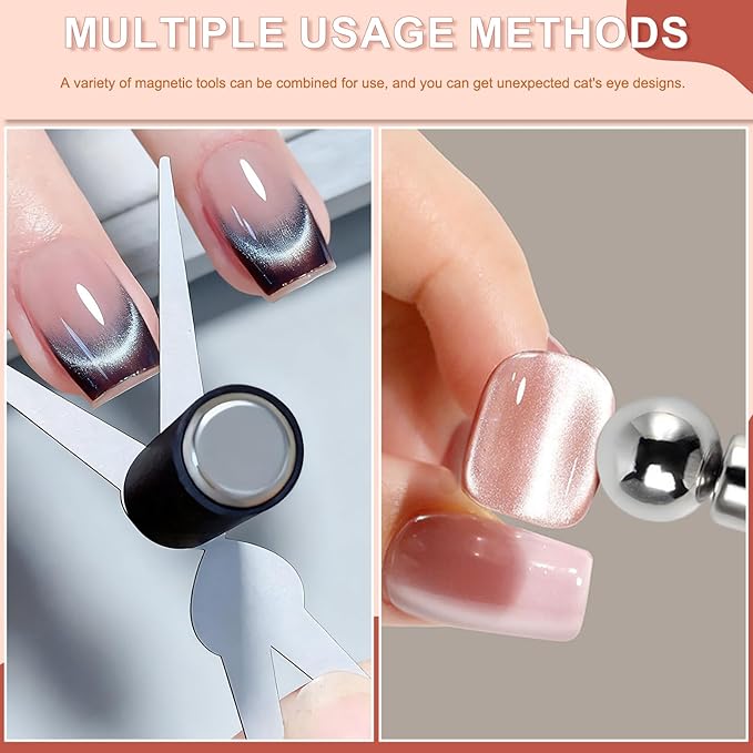 5PCS Cat Eye Nail Magnet Set, 2 in 1 Scissor-shaped Cat Eye Magnets for French Tip Effect, Sturdy Cylinder Magnet with Magnetic Beads Gel Nail Polish Magnet Tools for DIY Art Home & Salon Use