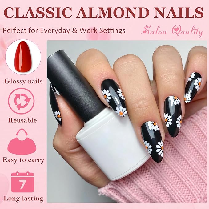 AddFavor 576pcs Almond Press on Nails Medium Fake Nails Full Cover Glossy Medium Long Length Nails Press on Acrylic False Nail Tips 24 Colors for Women