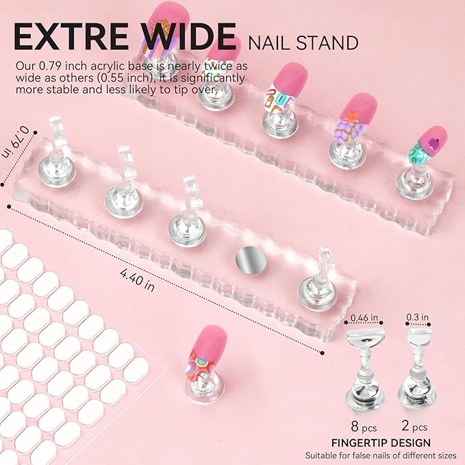 Nail Stand with 480 Pcs Nails Sticky Tabs for Press On Display Practice Magnetic Fake Nail Holder for Painting,20 Sheets Nail AdhesiveTabs,Double-Sided Tape,Press On Nail kit Salon Home