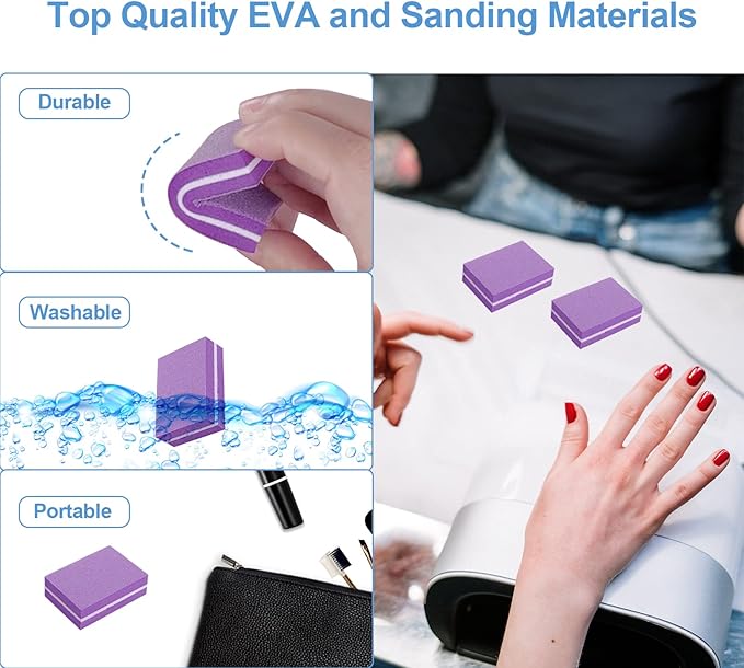 Nail Buffers (100 Pack), Mini Buffer Block Nail File for Acrylic Nails and Natural Nails, 100/180 Grit Nail Buffer Block Bulk Buffing Blocks for Nail Buff Professional Manicure File Blocks Set Purple