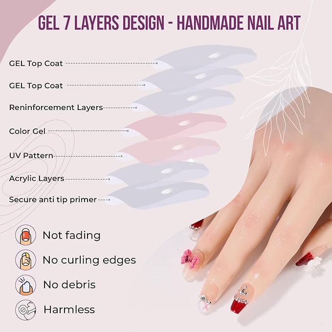 Fake Nails Set Red Medium Square Bling Glossy 3D Bow Heart Rhinestone False Nail Tips, Press On Nails, Artificial Art Nails Finger Manicure for Women and Girls(CDJ0022-S)