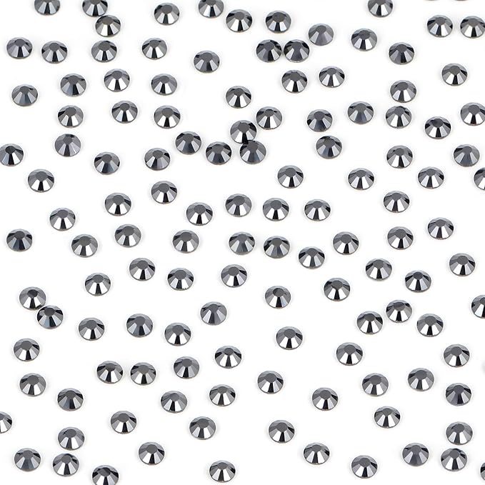 Bymitel Hotfix Crystal Rhinestones Round Gems Iron on DIY Jewelry Making Flat Back for Crafts,Jet Hematite, 2mm(SS6/2880pcs)