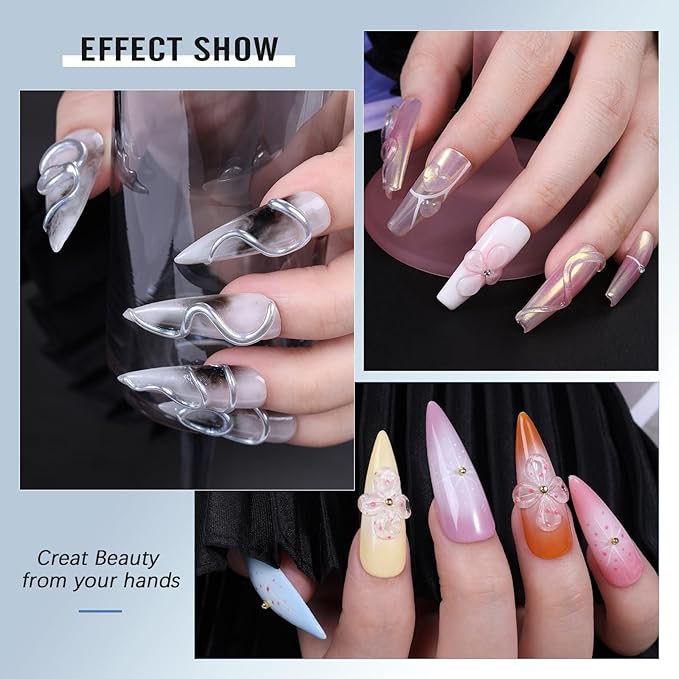 Clear Builder Gel for Nails: Sweet Trend 10 in 1 Hard Gel Scuplted Kit - 60g LED/UV Strengthen Nail Art for Base Rhinestone 3D Extension Sculpting Overlay Tips - Manicure Set with Forms & Brushes