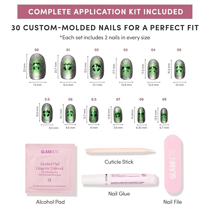 Glamnetic Press On Nails - Peek-o'-Lantern | Short Round Fake Nails with Pumpkin Jack-o’-Lantern Graphics & Velvet Finish, Salon Quality Halloween Nails | 15 Sizes - 30 Nail Kit with Glue