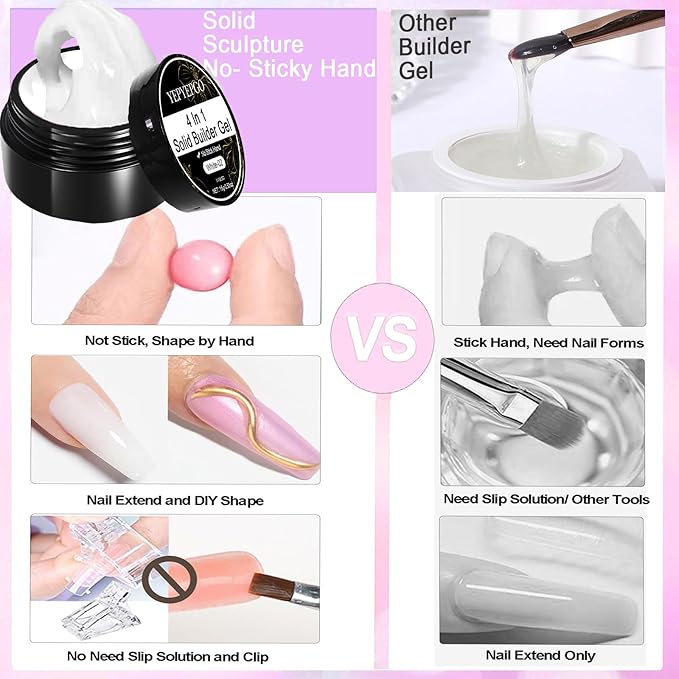 Clear and White Solid Builder Gel for Nails- Non-Stick Hand 3D Sculpting Extension Gel for Nail Art Carving Sculpting Patterns Nail Art Decoration DIY, 30g