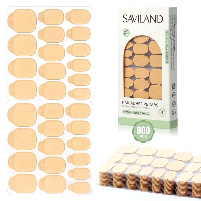 SAVILAND Plant-Based Nail Adhesive Tabs: 600 PCS Non-Irritating Nail Stickers for Press Ons Long Lasting Sticky Tabs Ultra-thin Breathable Nails Glue Sticker Home DIY Nails 15 Sizes