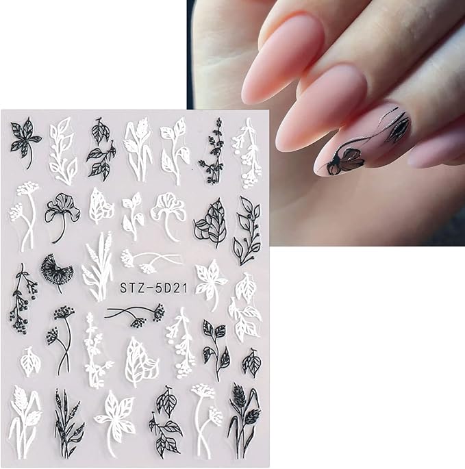 JMEOWIO 3D Embossed Flower Spring Nail Art Stickers Decals Self-Adhesive Pegatinas Uñas 5D Summer Colorful Floral Nail Supplies Nail Art Design Decoration Accessories 4 Sheets