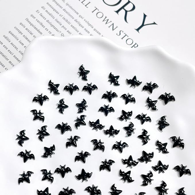 100Pcs Black Halloween Miniature Bats Nail Art Charms Cartoon 3D Tiny Resin Bats Nail Art Rhinestones Flat Back Cute Small Nail Jewelry Charms Mini Bats Nail Rhinestone Diamonds for Nails Crafts Decor