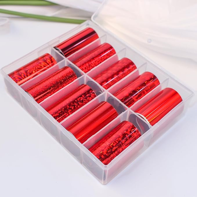 20 Rolls Red Pink Nail Art Foil Transfer Sticker Kit Foil Transfers Decals Purple Nail Transfer Stickers Sheets Nail Art Sticker