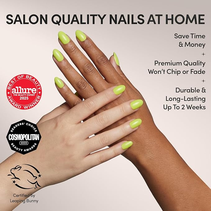 Glamnetic Press On Nails - Lime Green | Opaque Bright Neon Green Short Oval Fake Nails, Salon Quality | 15 Sizes - 30 Nail Kit
