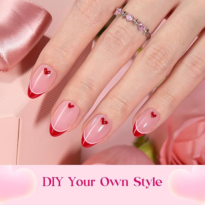 Beetles Press On Nails - Romantic Dream| 3 Colors Short Almond French Tip Press On Nails | 16 Sizes 192 Pcs Natural Salon Quality Spring Gift For Women