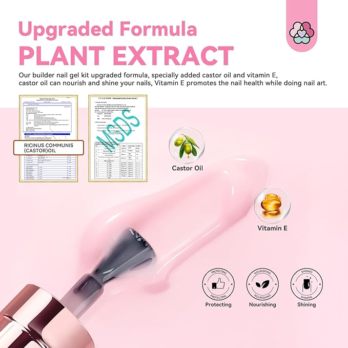 SAVILAND Gel Builder Set: 12 Translucent Colors Castor Oil Builder in a Bottle Vitamin E Hard Gel for Nails Extension Strengthener as Gifts for Women Home DIY Salon Nail Care Repair