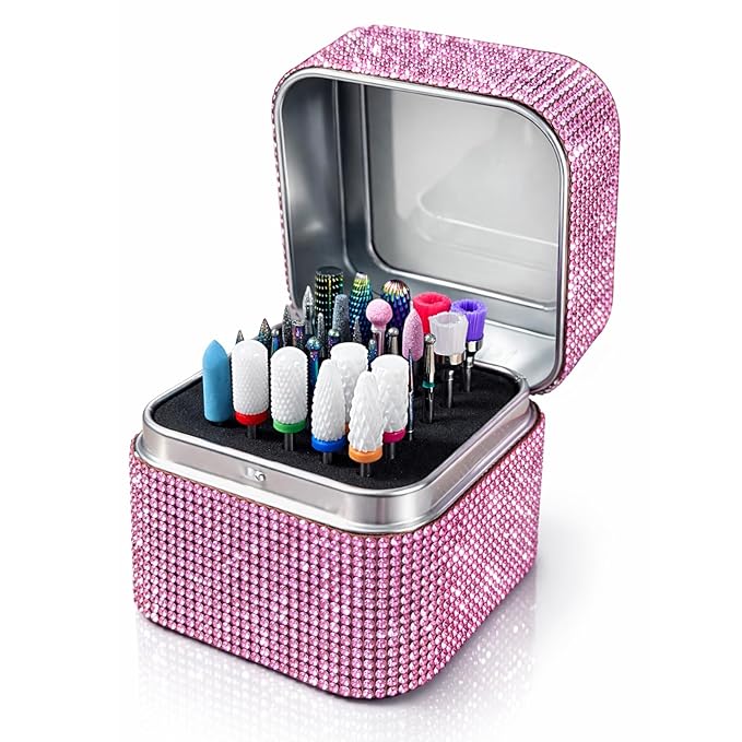 Nail Drill Bits Set with Storage Case: 30pcs 3/32 Inch Carbide Diamond Ceramic Professional Salon Kit for Acrylic Nails, Multi-Function for Women Nail Artists Manicure Pedicure (Pink)