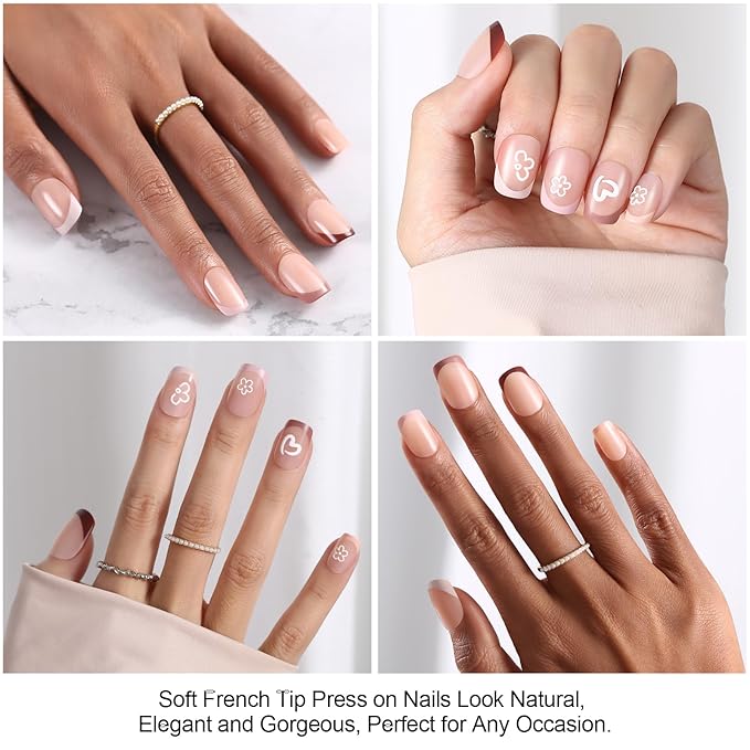 150pcs Skin Tones French Tip Press on Nails, Short Square Soft French Gel Nail Tips in 15Sizes, Pre-lasting Acrylic Fake Nail Tips, Soak Off False Nail Tips Extension for Women Nails Diy