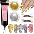 3D Nail Gel and Chrome Nail Powder Kit, 3 in 1 No Wipe Clear 3D Sculpting Gel for Nail Art Carving Molding Rhinestone Glue 15g, Gold Silver Metallic Mirror Nail Chrome Powder Glitter for Manicure