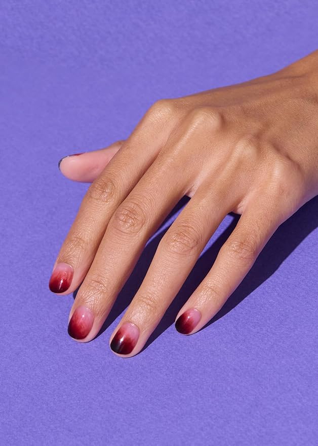 ohora Semi Cured Gel Nail Strips (N Blood Drop) - Red, Ombre, Works with Any UV/LED Lamps, Salon-Quality, Long Lasting, Easy to Apply & Remove - Includes 2 Prep Pads, Nail File & Wooden Stick