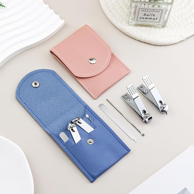 200 Sets Finger Nail Clipper Set Bulk,4 in 1 Adult Stainless Steel Travel Manicure Kit with Case Individually Wrapped Nail Clippers Bulk for Homeless,Hotel,Charity(2 Colors)