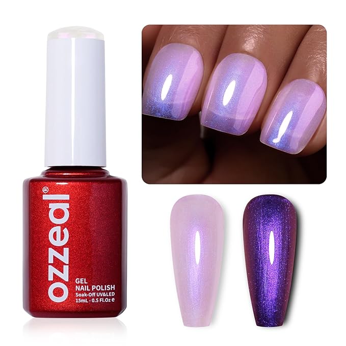 Pearl Gel Nail Polish, Purple Transparent Shimmer Shell Nail Gel Polish Glitter Mermaid Iridescent Pearlescent Sparkle Spring Summer Soak Off Led UV Manicure 15ML