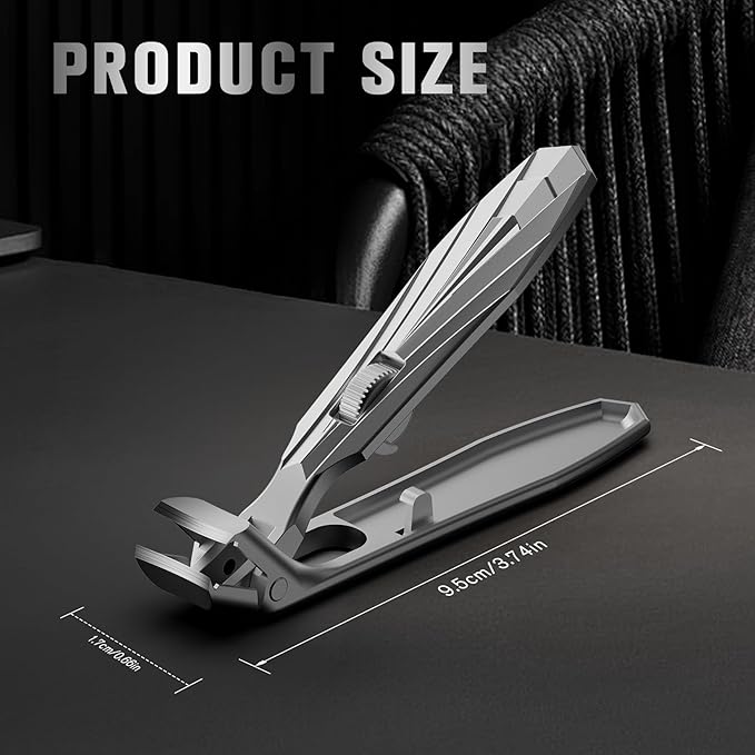 FERYES Curved Head Toe Nail Clippers for Thick Nails for Seniors - Ergonomic Senior-Friendly Finger Nail Clippers with Catcher, Sharp Toenail Clipper for Thick Toenails with Safety Locker (Sliver)