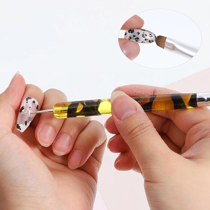 4pcs French Tip Brush for Nails French Gel Acrylic Nail Art Brush Two Way Professional Nail Art Brush with Dotting Tool for Cuticle Clean up Detailed Designs Nail Dotting Pen (10#, 12#, 14#, 16#)