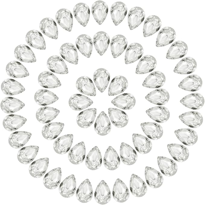 MECCANIXITY Teardrop Rhinestones 7x10mm, 84 Pcs Pointed Back K9 Glass Shiny Drop Shaped Rhinestones Crystal Gems for DIY Jewelry Making Crafts, White