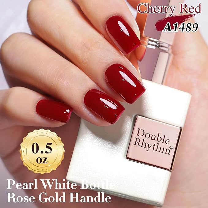 Double Rhythm Gel Polish 15ML Jelly Sheer Pastel Light Milky Color Pearl White Bottle 1 PC 0.5 OZ Full Size Nail Art Salon at Home (Cherry Red-D1489)