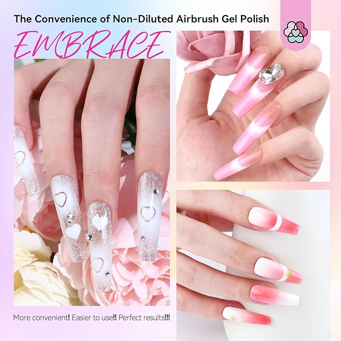 SAVILAND Airbrush Gel Nail Polish Hema-Free: Dilution-Free 24 Colors Airbrush for Nails Non-Acetone for Gradients Nails Blush Layered Nail Art Various Pattern High Color Saturation for Home Salon Kit
