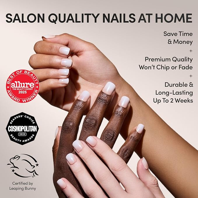 Glamnetic Press On Nails - Soft Whip | Glazed Super Short Nude Fake Nails with Ombré, Extra Short Salon Quality Neutral Nails | 12 Sizes - 30 Nail Kit with Glue