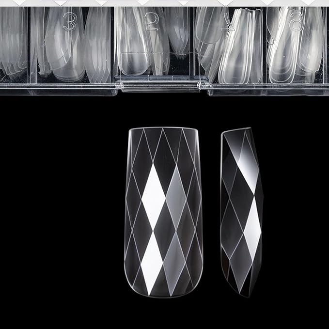 3D Diamond Shaped Polygel Nail, Extension Clear Full Cover False Nail Tips, Hybrid Gel Acrylic Nail, Diamond Fake Nails, 14 Sizes Building Artificial Press on Nail (style 7, 140pcs)