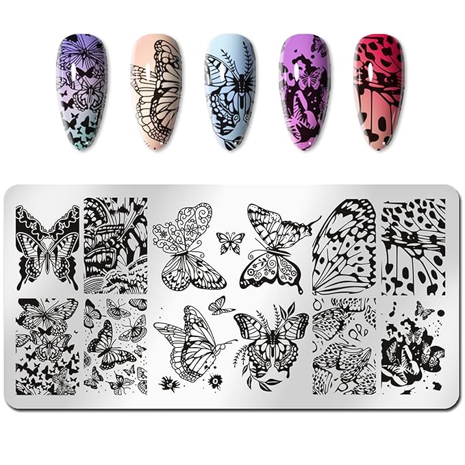 WOKOTO 6Pcs Nail Art Stamping Plates Kit with Flower Butterflies Rose Bird Image Templates Stamping Nail Art Tools Nail Stamp Kit