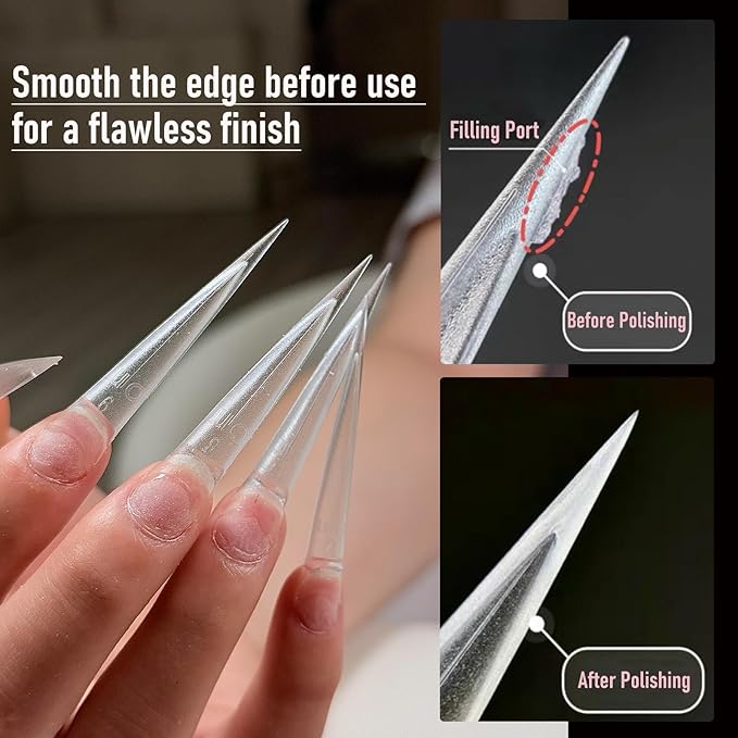 Stiletto Nail Tips Sharp Solid Core Stiletto Half Cover Press on Nails, XXL Clear Fake Acrylic Nails False Nail Tips for Nail Art Design Salon Artistic and Home DIY 15 Sizes