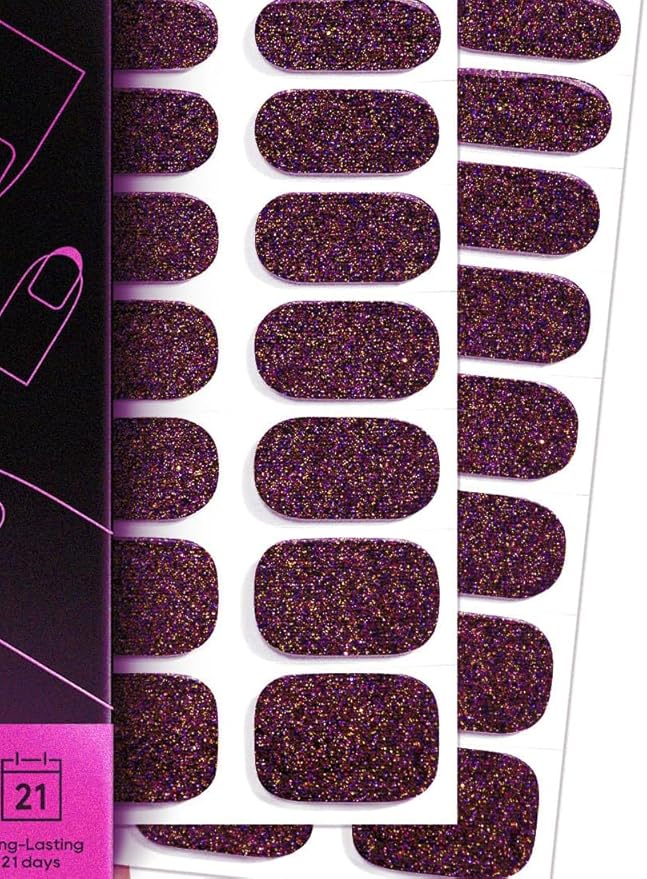 Nail Polish Strips – 32PCS UV Free Salon Quality Wraps, Long Lasting Gel Nail Stickers for Women (Blazing Gold Glitter)