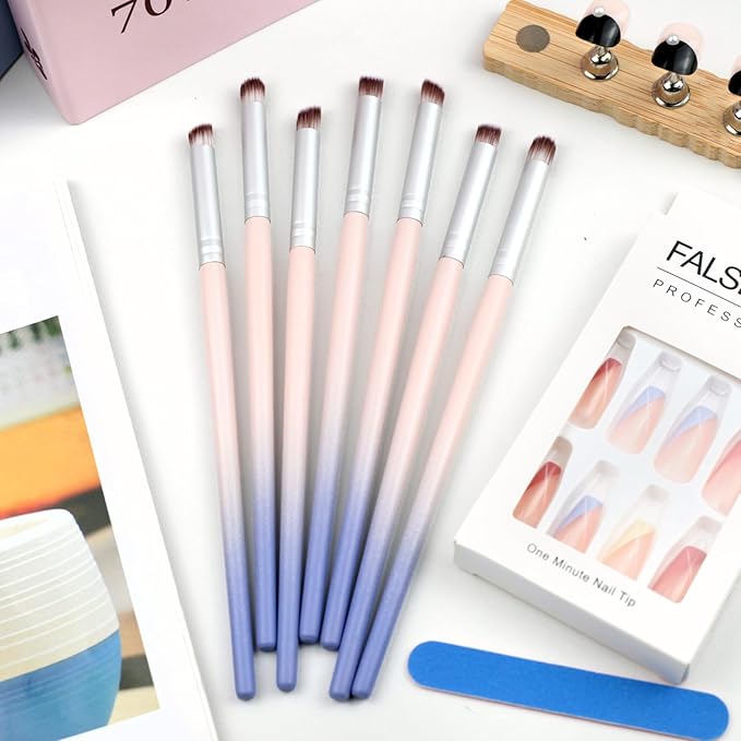 7pcs Ombre Nail Brush Set – Wooden Handle Gradient Nail Art Pens for Gel Polish & Acrylic Design