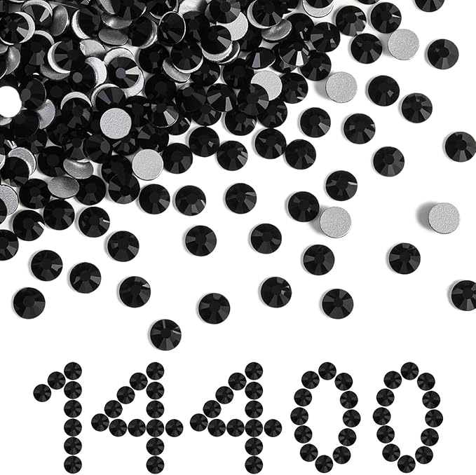 Beadsland Flatback Rhinestones Bulk,14400pcs Black Rhinestones for Nails Crafts Clothes DIY Decoration, Jet Black, SS12,3.0-3.2mm