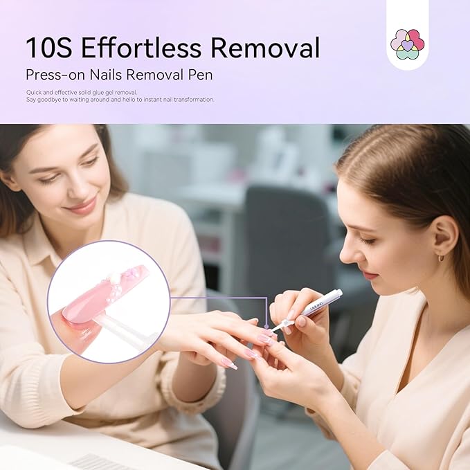 SAVILAND Solid Nail Glue Remover Pen: 10s Quick Removal Nail Glue Remover for Press on Nails with Vitamin E Castor Oil 2 Pcs Acetone-free Alcohol Free Click & Remove for Fake Nails Tips