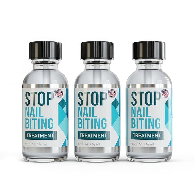 Stop Nail Biting Treatment - Clear, Bitter-Tasting Nail Polish To Stop Nail-Biting - Easy To Apply and Safe For Children - Nail Strengthener Solution - Nail Care for Healthy Nail Growth (3x0.5 fl oz)