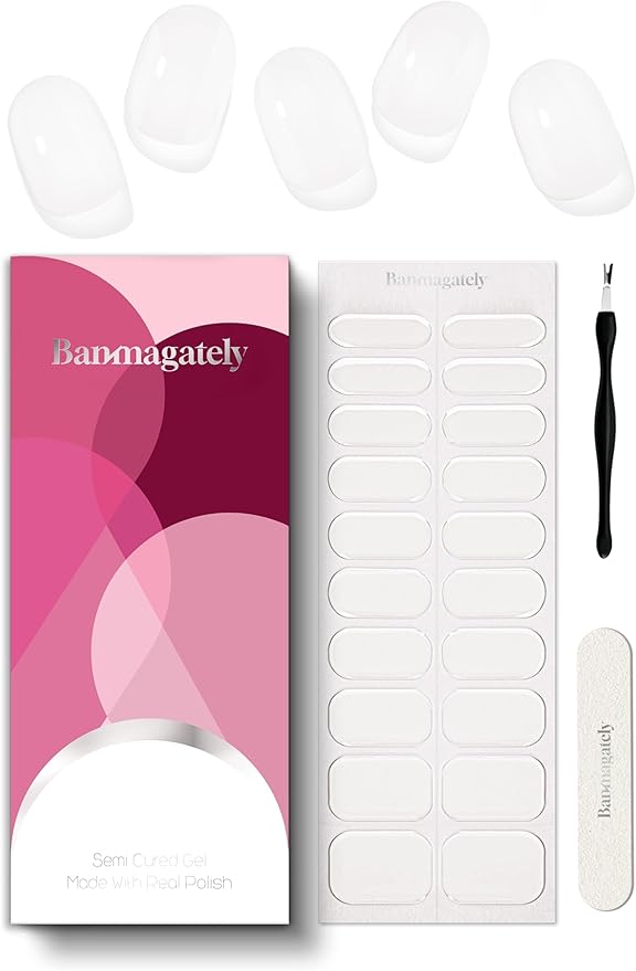 Semi Cured Gel Nail Strips, 20Pcs Long Lasting Salon Quality Wraps, Easy Apply & Remove Gel Nail Stickers with UV Light (Clear Glossy)