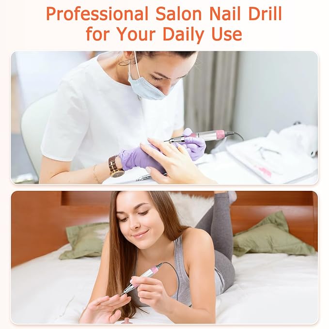 30000rpm Electric Nail Drill Professional Electric Nail File Efile Set for Acrylic, Gel Nails, Manicure Pedicure Polishing Shape Tools Nail Polisher with 6 Nail Drill Bits & Bands