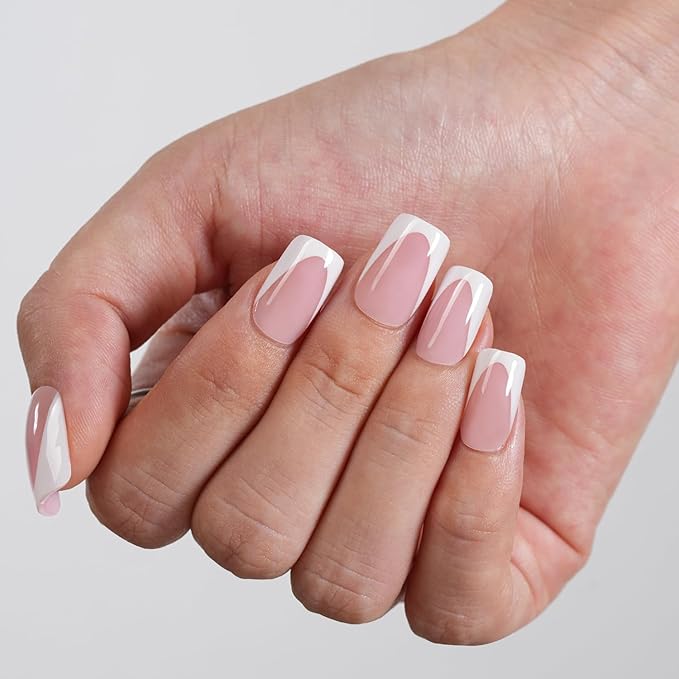 Vansiho Pink Deep French Gel Nail Tips, Short Square Soft Gel Nail Tips, French Tips Press on Nails, 150 Pcs Box of DIY False Nails, 15 Sizes