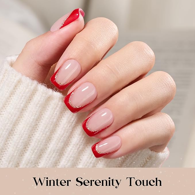 Beetles X Press Red French Tip Press On Nails | 5 Colors Valentine Press On Nails Short Square | 16 Sizes 160 Pcs Natural Salon Quality Soft Gel Nail