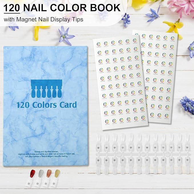 Magnetic Nail Swatch Book,120 Nail Color Display Book with 120 Magnetic Tips,Professional Nail Salon Color Display Book for Easy Preview & Storage