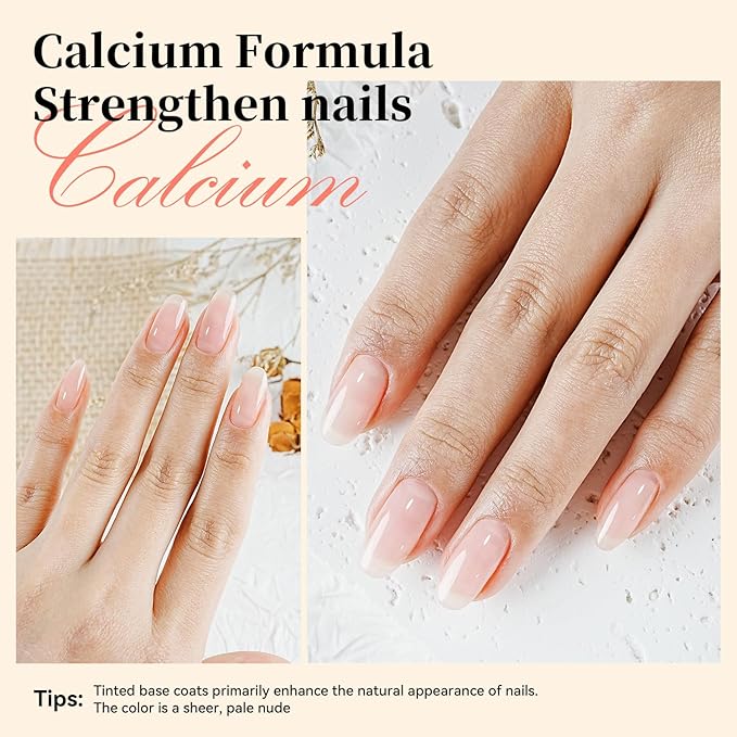 Base Coat Nail Polish Sheer Tinted Nude, Regular Nail Polish Enhances Natural Look, Quick Air Dry for Women Salon DIY Nail Art