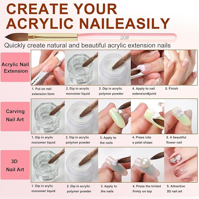 Nail Art Brushes Set,10pcs Nail Art Tools Nail Art Design Pen Painting Tools Fingernail Brush Nail Cleaning Brush for Acrylic Application Acrylic Powder 3D Nail Carving Nail Art Brushes Set