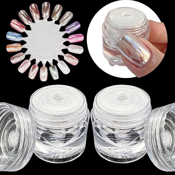 2PCS Magic White Chrome Nail Powder, Super Glossy Mirror Effect Metallic Nail Powder Nail Glitter Manicure Pigments for Nail Art Design
